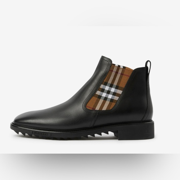 Burberry Vintage Check Detail  Leather Chelsea￼Boote Size US9/42 - Picture 2 of 16